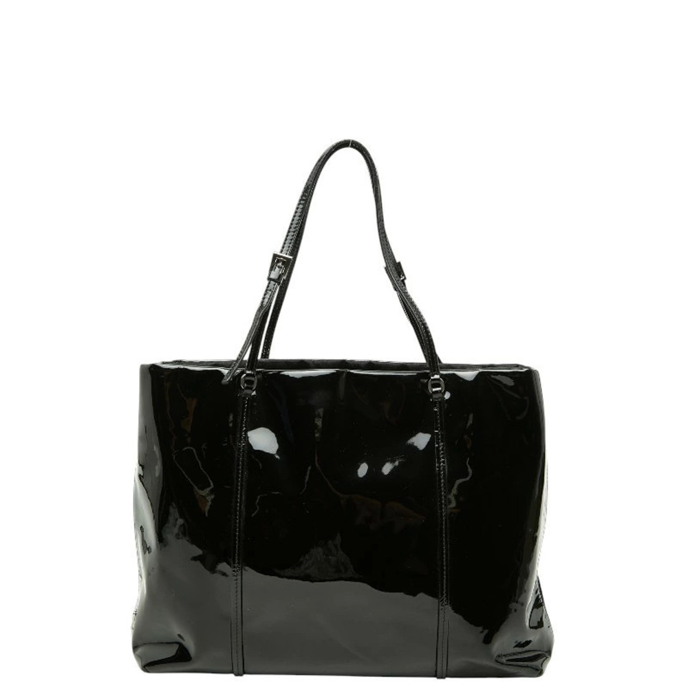 Prada Triangle Plate Tote Bag Handbag Black Patent Vernis Leather